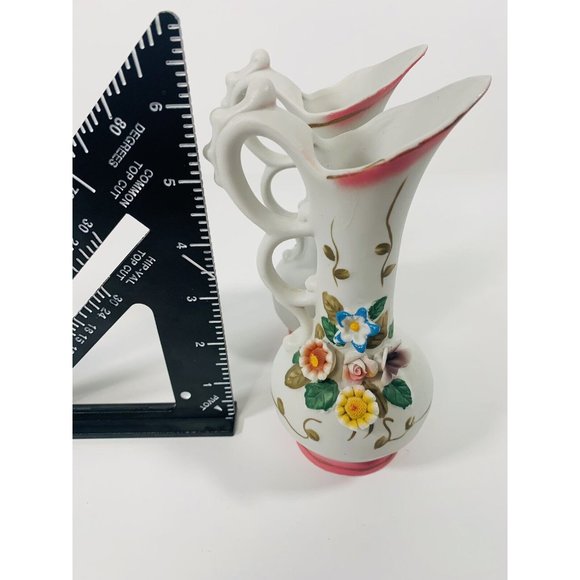 Vintage Interpur R.O.C. 3D Ceramic Victorian Applied Flower Vase Pitcher Set - Picture 11 of 12